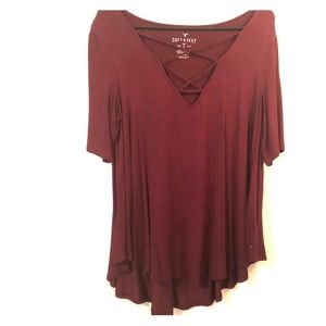 Burgundy Criss cross tee